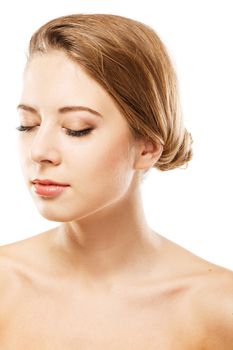 Face portrait of a young beautiful model over white background