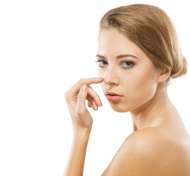 Portrait of young beautiful model over white background