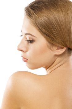 Portrait of young beautiful model over white background