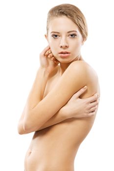 Portrait of young beautiful model over white background