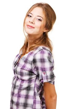 Portrait of a lovely girl against white background