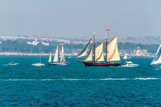 CADIZ, SPAIN - JUL 29: English  Ship, Johanna Lucretia setting sail on the Tall ship races 2012 on July 29 , 2012, in Cadiz , Spain