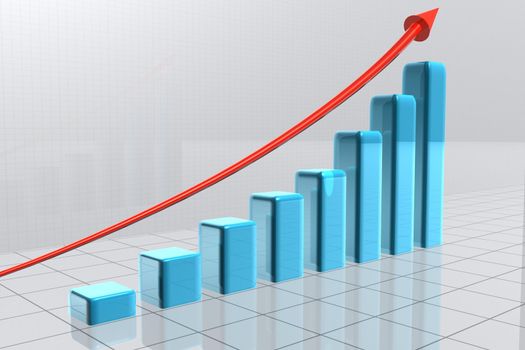 An arrow is going over bars which form a statistic