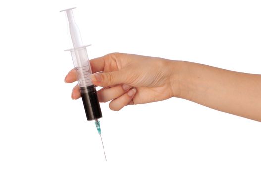 Sample of fractions of oil typed in a syringe for experiments