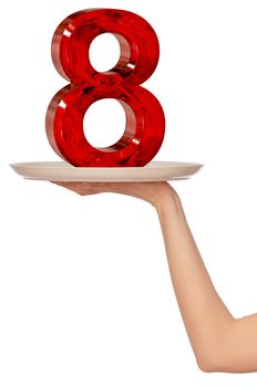 big red number eight on the tray