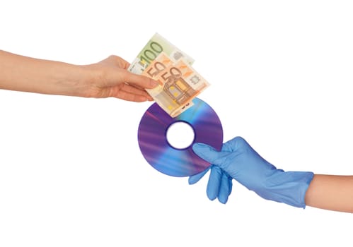 person buying one disk with important information for euro
