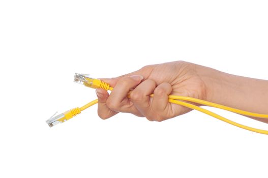 woman holding LAN cords in the hand