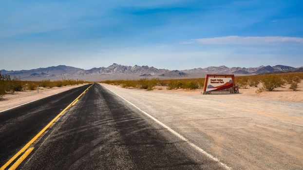 Death valley national park highway entrance, California, USA