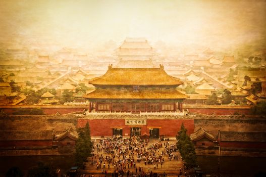 Forbidden city vintage retro view, Beijing, China