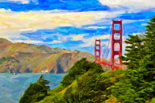 Golden gate post process painting art by the photographer