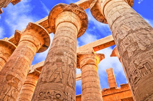 Great Hypostyle Hall and clouds at the Temples of Karnak (ancient Thebes). Luxor, Egypt