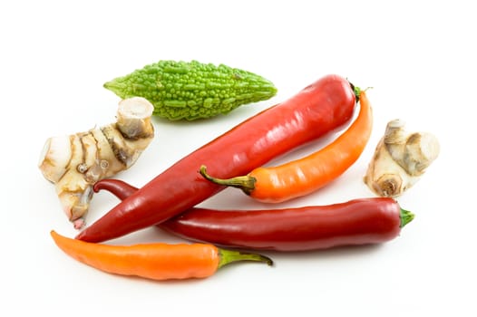 Fresh vegetables on a white background.