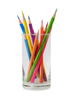 Color pencils in glass with clipping path