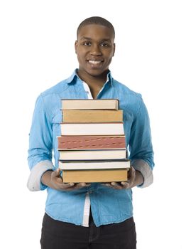 Young african american man holding books