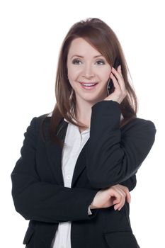 Close-up image of a happy businesswoman talking on her phone