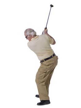 Portrait of a man about to hit a golf ball