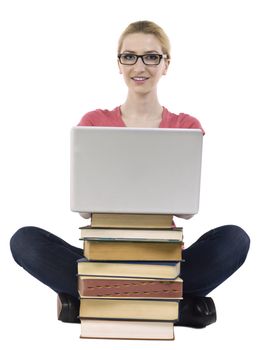 Image of female student using a laptop against white background