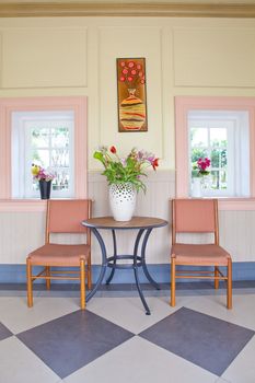Classic interior with two chair and white window
