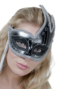 Portrait of caucasian woman wearing a black mask
