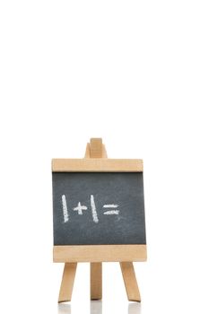 Chalkboard with an addition written on it isolated against a white background