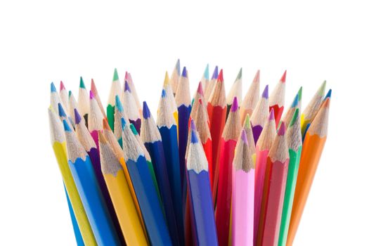 Color pencils gathering on a white background