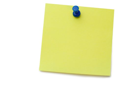 Yellow post-it with drawing pin on a white background