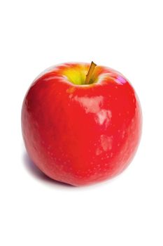 Red apple without its leaf on a white background