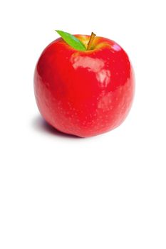 Red apple and its leaf on a white background