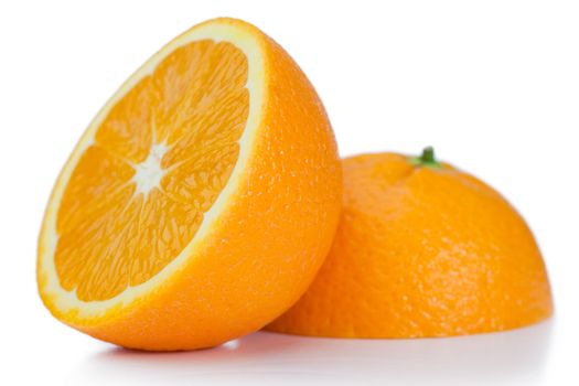 Halved orange on a white background
