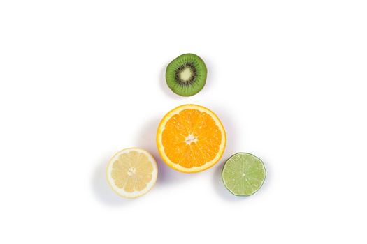 Half fruits on a white background