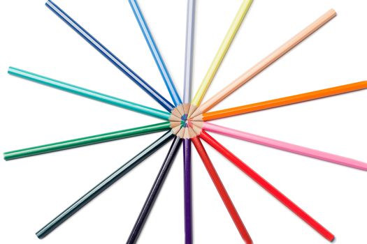 Color pencils in star on a white background
