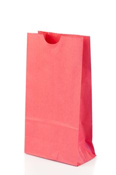 Angled pink paper bag on a white background
