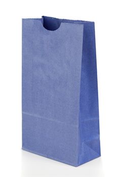 Angled blue paper bag on a white background