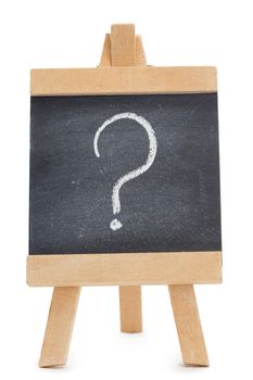 Chalkboard with a question mark written on it isolated against a white background