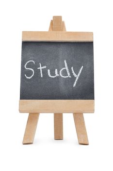 Chalkboard with the word study written on it isolated against a white background
