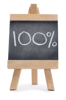 Chalkboard with "100%" written on it isolated against a white background