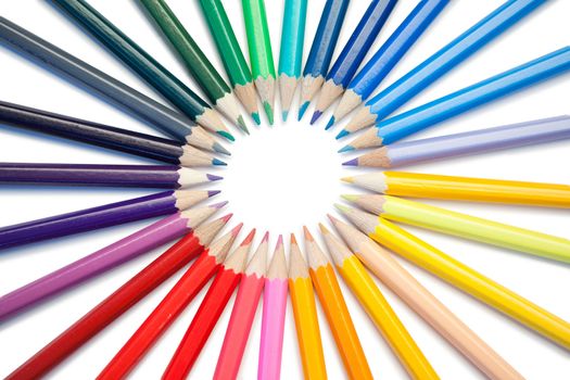 Color pencils on a white background