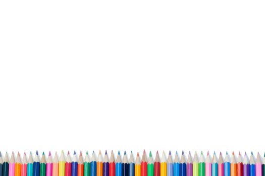 High part of color pencils on a white background