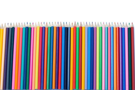 Color pencils vertical alignment on a white background