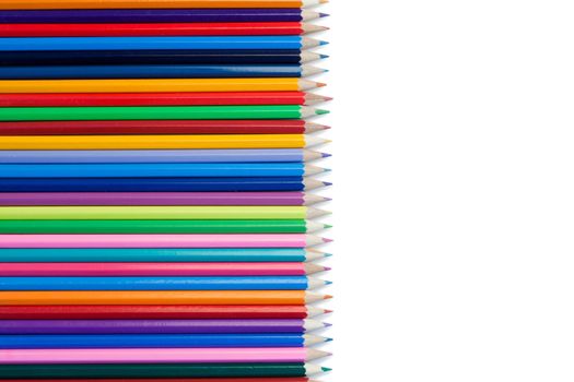 Color pencils horzontal alignment on a white background