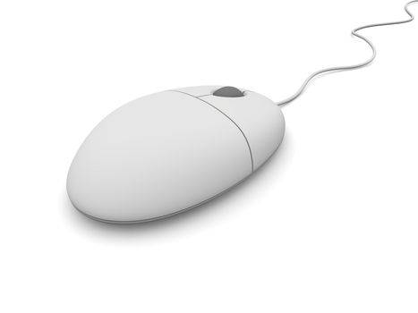 Close-up of simple wired computer mouse isolated on white background