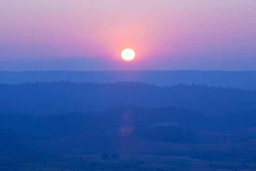 sunset in the mountains view of Thailand