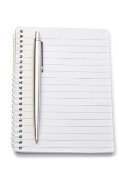 Notebook and pen on a white background