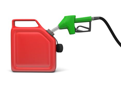 Illustration of green fuel pump nozzle and red jerry can isolated on white background