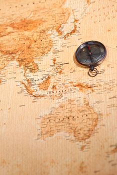 World map with compass showing Oceania