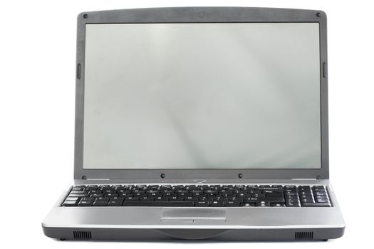 Silver laptop on a white background