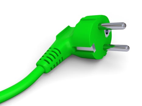 Close-up illustration of disconnected green electric plug with power cable isolated on white background