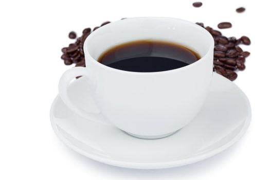 Warm cup of coffee a white background 