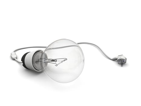 Illustration of lightbulb with disconnected power cord isolated on white background