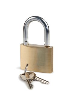Padlock and keys on a white background